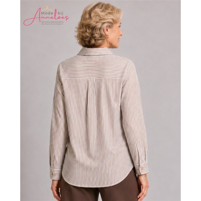 Micha Blouse 145252 Streep Borduring Brown Offwhite Micha Blouse 145252 Streep Borduring Brown Offwhite